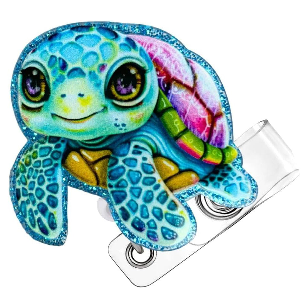 Turtle Badge Reel Holder Sea Turtle Name Tag ID Alligator Clip Retractable Reels Lanyard for Nurse Pediatric PEDS | Cute Shell Animals Fish Summer Tropical Beach Crystal Supplies Gifts