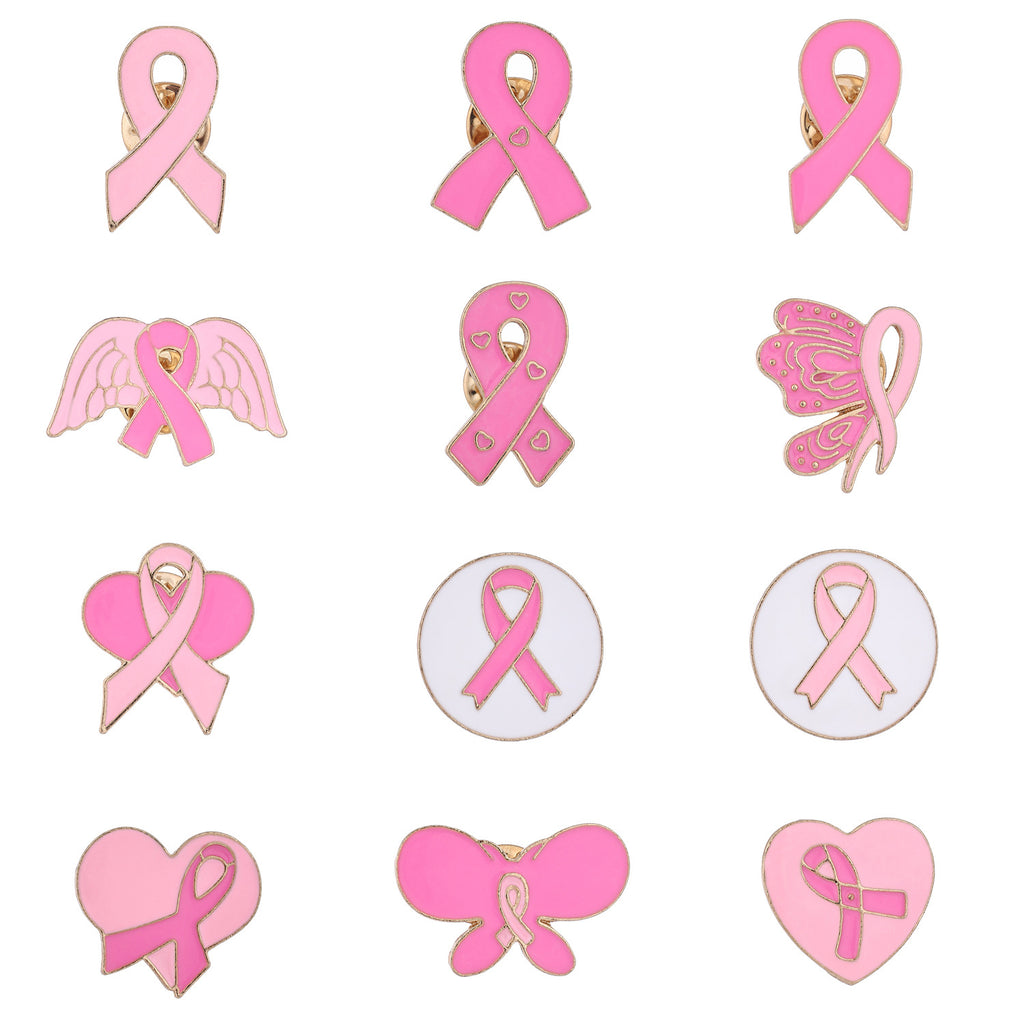 European And American Style Pink Ribbon Brooch Alloy Drop-Oil Badge Ins Care For Women Public Welfare Activity Promotional Logo