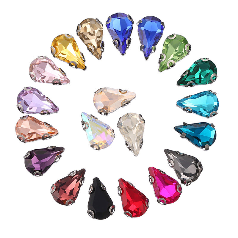 Pointed Bottom Water Drop Glass Claw Diamond With Hole Hand Sewn Diamond Wedding Dress Bright Diamond Earrings Necklace Jewelry Crystal Water Drop Diamond