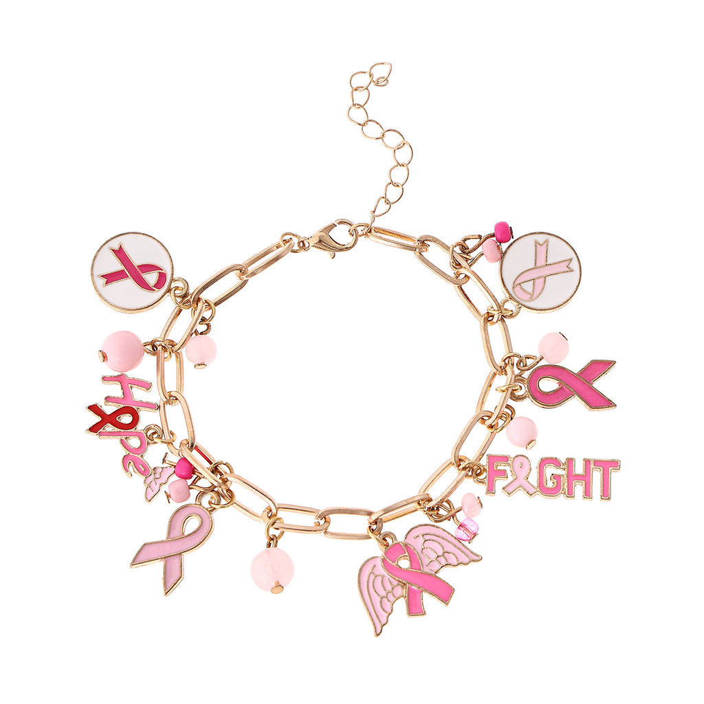 European And American Style Pink And Rose Red Ribbon Theme Bracelet, Breast Cancer Alloy Bracelet