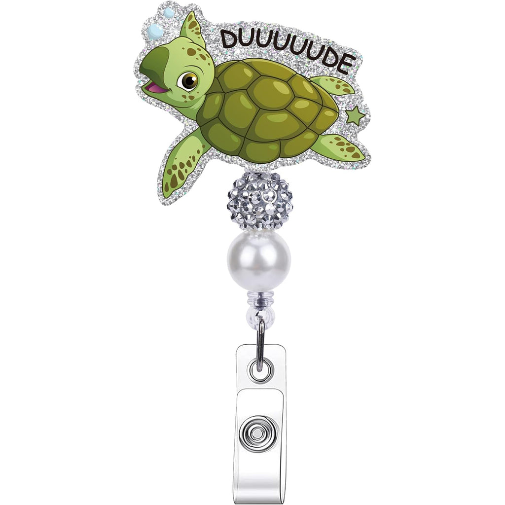 Cute Turtle Badge Reel Retractable, Funny Cartoon Sea Turtle ID Badge Holder with Swivel Clip, Name Tag Badge Gifts for Nurse Nursing Student Teacher Office Worker