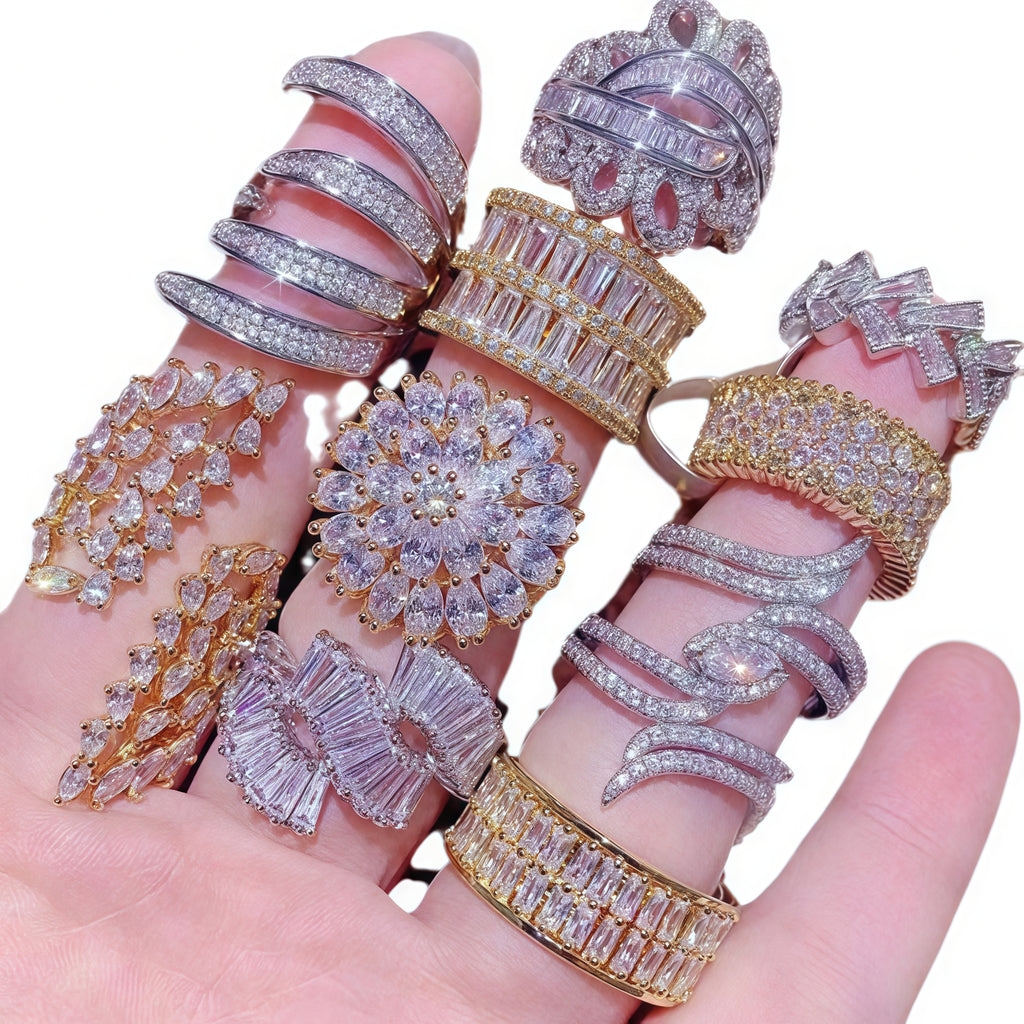Flashing Luxury Heavy-Duty Full Diamond Zircon Micro-Inlaid Ring European And American Style Fashion Exaggerated Real Gold-Plated Diamond Ring Bracelet