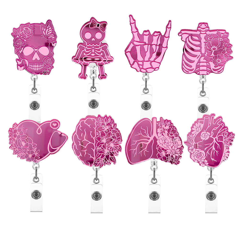 Pink Halloween Series Skull Finger Heart Brain Lung Retractable Rotating Easy-Pull Badge Clip Easy-Pull Buckle