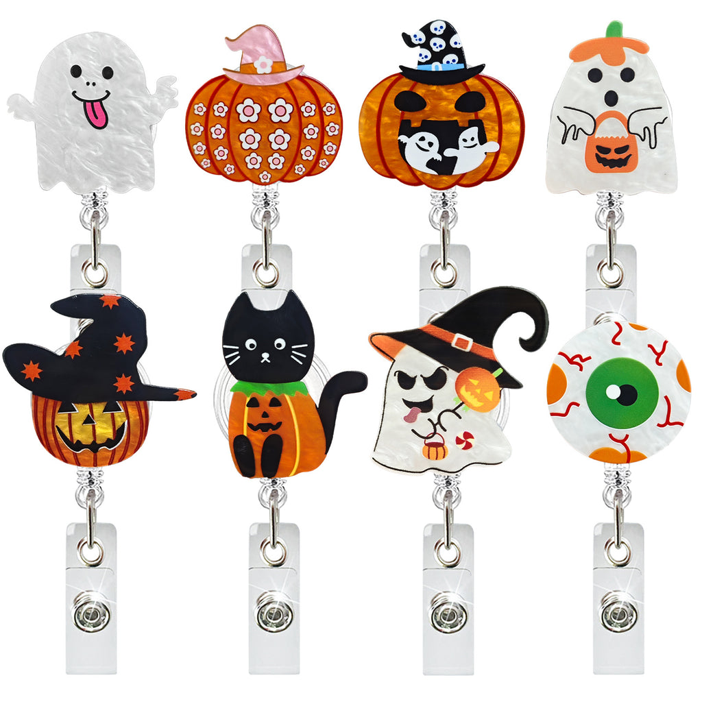 New Halloween Acrylic Pumpkin Head Cute Ghost Black Cat Retractable Rotating Easy-Pull Id Card Easy-Pull Buckle
