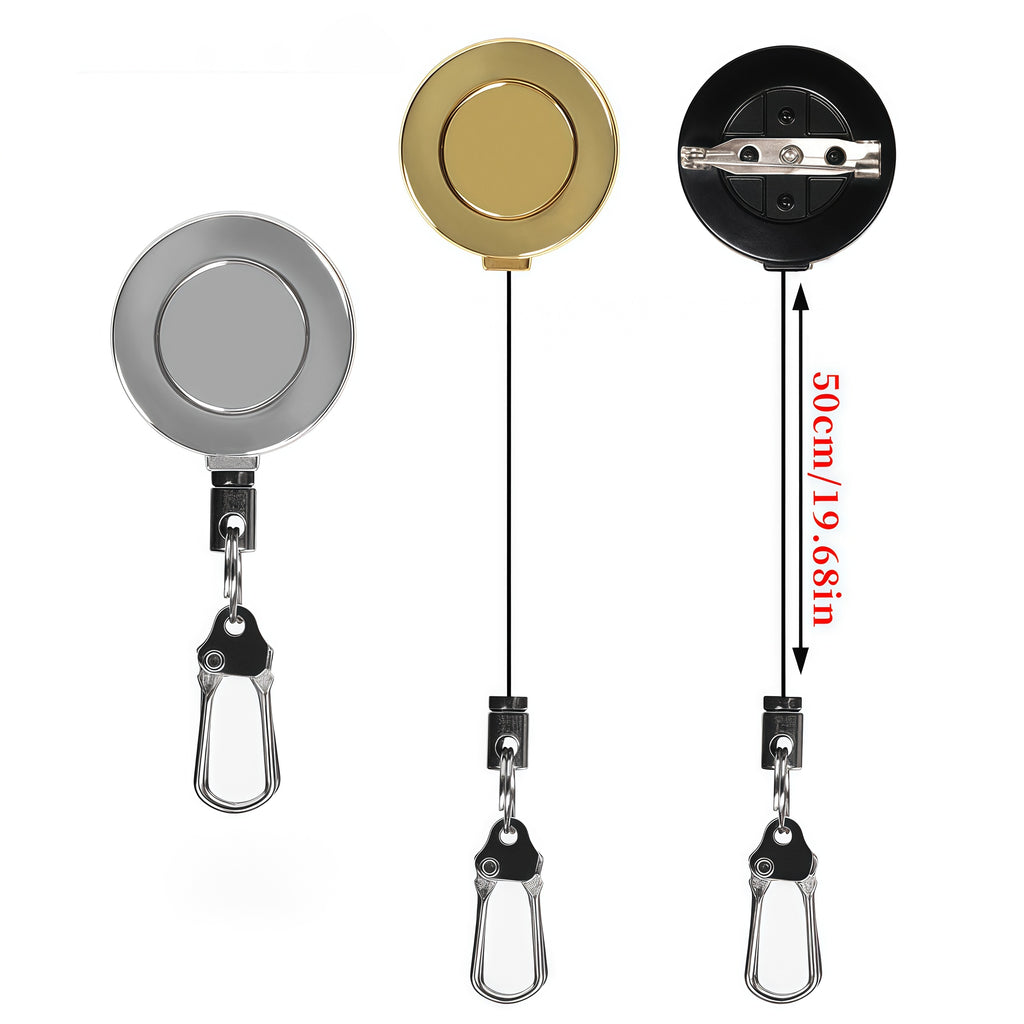 Retractable Badge Reel with Pin – Metal Extendable Holder for ID Cards, Employee Badges, and Keys Badge Reel