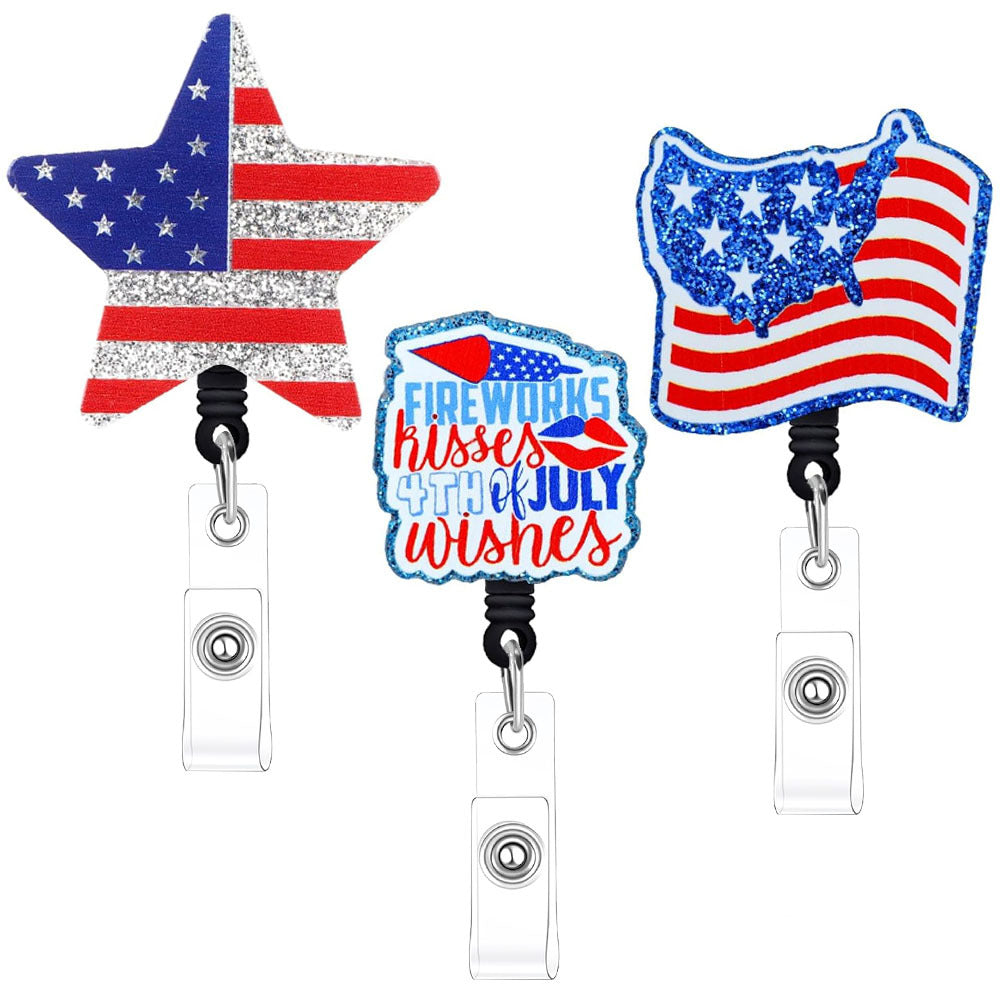 Acrylic Badge Reel Amazon's Best-Selling Acrylic Cross-Border Hot Product, American Independence Day Holiday Easy-Pull Buckle, Rotating Id Buckle, Retractable Badge