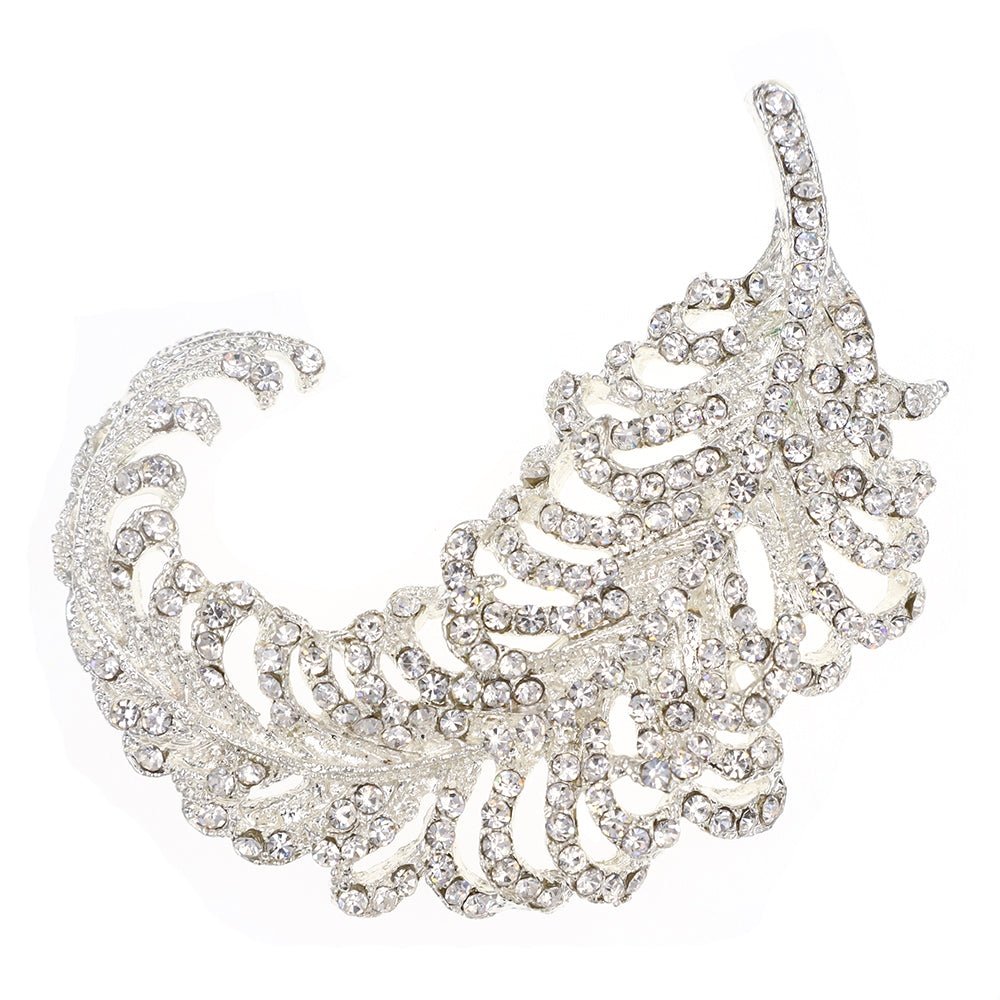 Rhinestone Feather Brooch