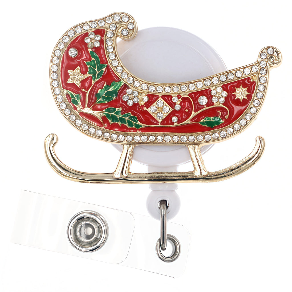 Christmas Fashion Cute Reindeer Sleigh Badge Reel