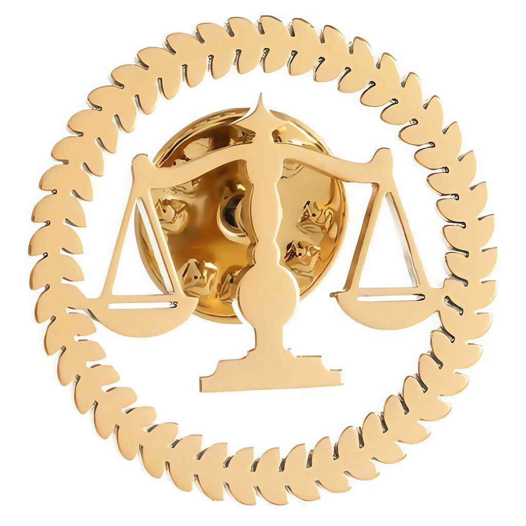 Design Wheat Ear Libra Badge Scale Lawyer Judge Brass Gold Brooch