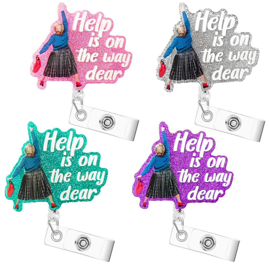 Acrylic Glitter Badge Reel Hot Sale Acrylic Rescue Help Now Medical Care Retractable Clip Easy Pull Buckle ID Buckle Badge Clip Nurse's Day Gift