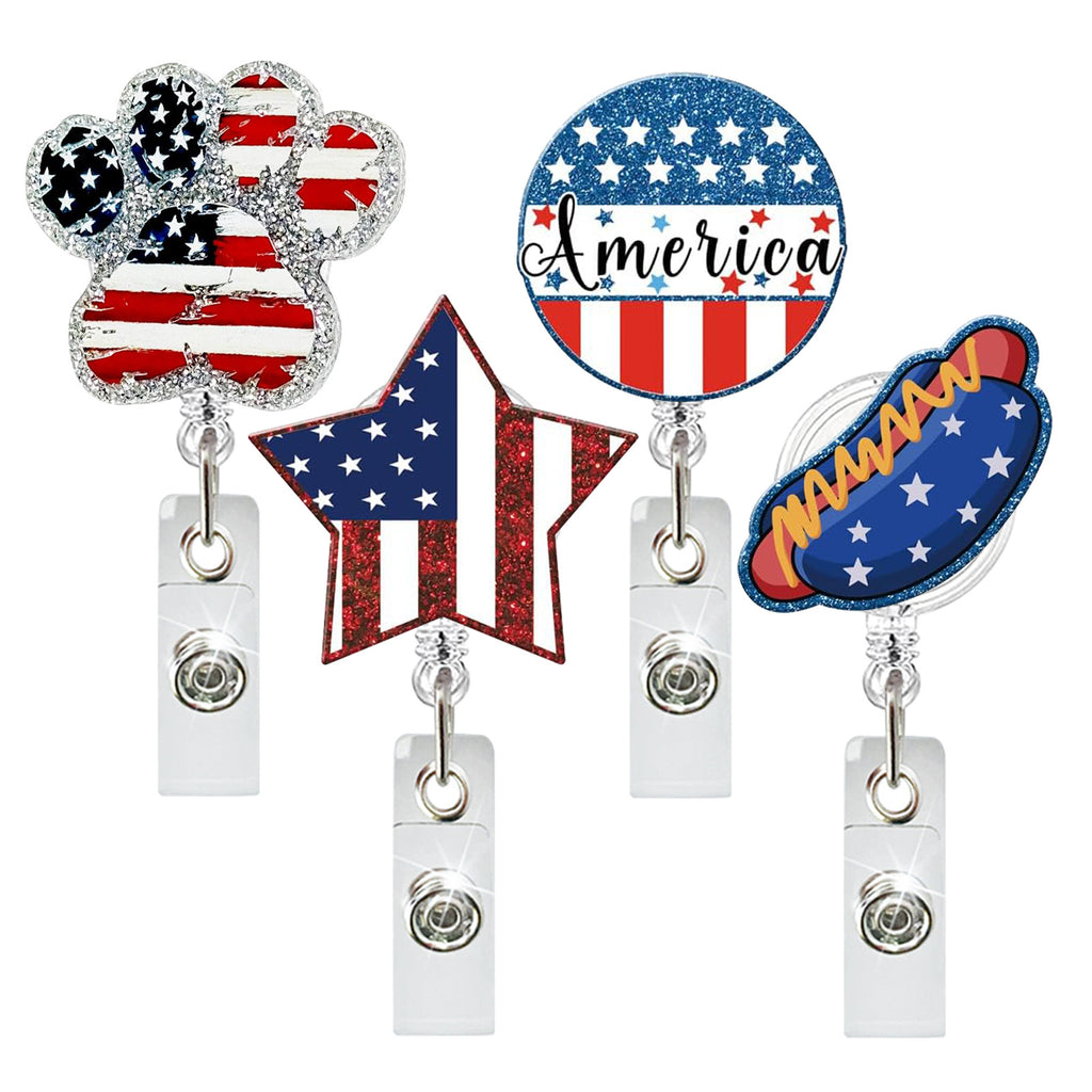 Acrylic Badge Reel Acrylic Independence Day Flag Sausage Footprint Easy To Pull Buckle Easy To Pull Doctor Nurse Retractable Badge Scroll