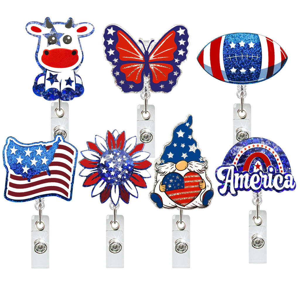 Acrylic Badge Reel Independence Day Gift Acrylic Doctor Nurse Teacher Student Easy Pull Buckle Rotating Easy Pull Retractable Badge Scroll