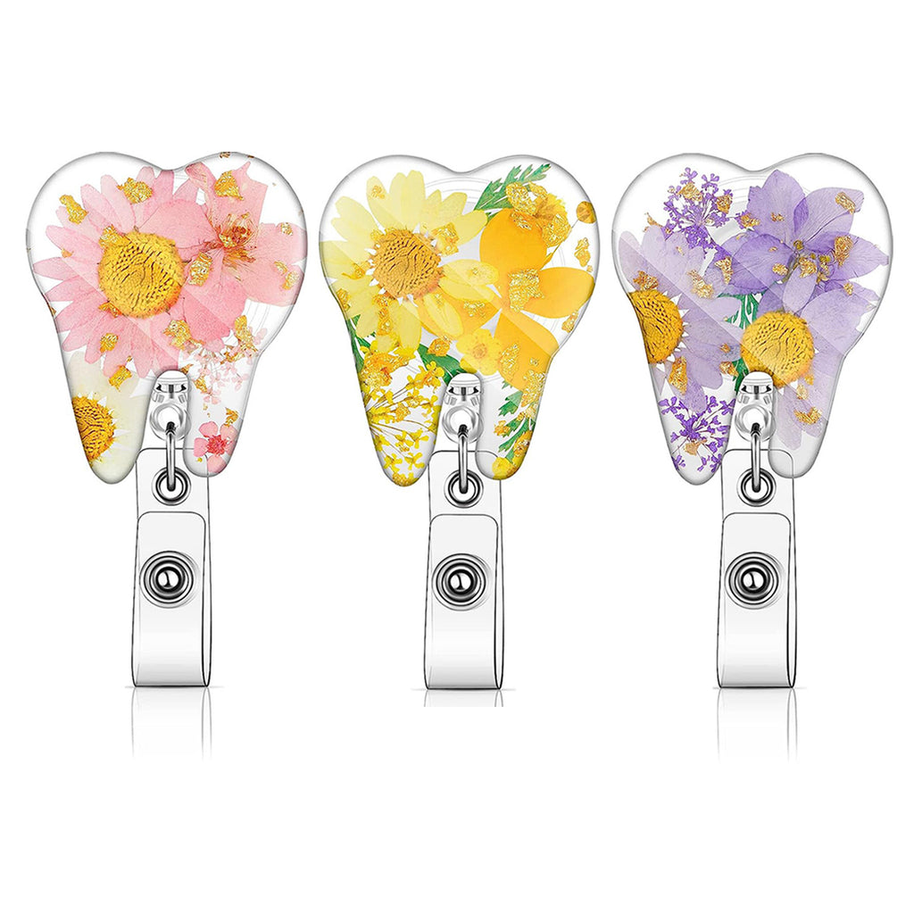 Dried Flower Badge Reel Acrylic Tooth Dried Flower Easy Pull Buckle Rotating Easy Pull Id Buckle Doctor Nurse Retractable Badge Scroll
